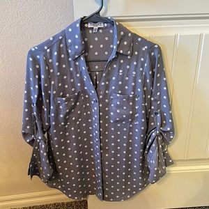 Womens Express portofino shirt. Size xsmall. Gray polka dot